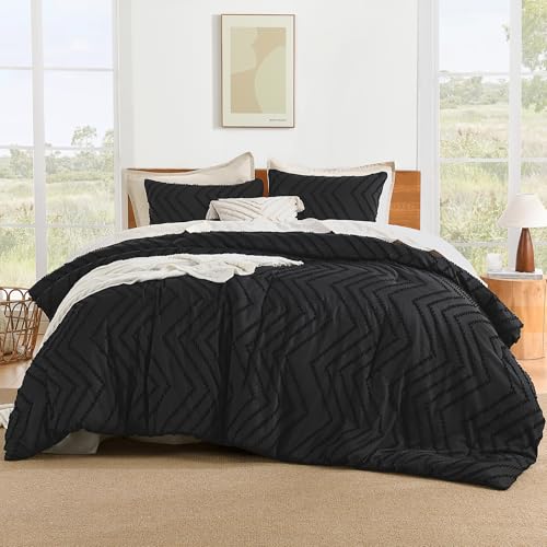 Image of Litanika Boho Full Comforter Set, 3 Pcs Black Lightweight Bedding Set