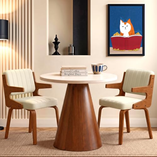 Image of Dining Chairs, Mid Century Modern Chairs with Arms, Set of 2, Beige