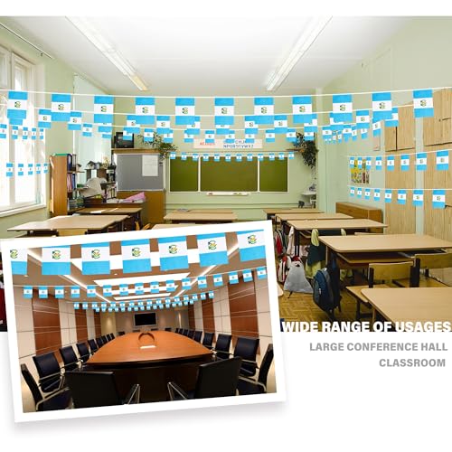 Image of Guatemala String Flag Pennant Banner, Small Mini Guatemalan Flags Bunting Banner, National Country Decoration for School, Party, Sports Events, Patriotic Festival, 33 Feet 30 Flags