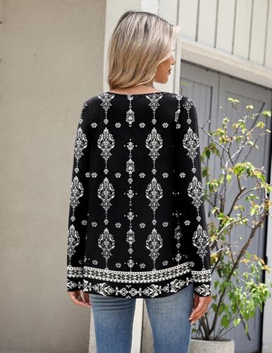 Image of Zeagoo Long Sleeve Shirts for Women Fall Tops Casual Dressy V Neck Blouses Boho Tunic Western Clothes Vacation Outfits