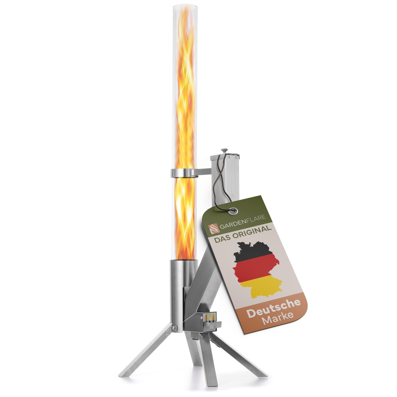 GARDENFLARE Klassik Feuerrohr Silber + Grillaufsatz | 2-in-1 Set