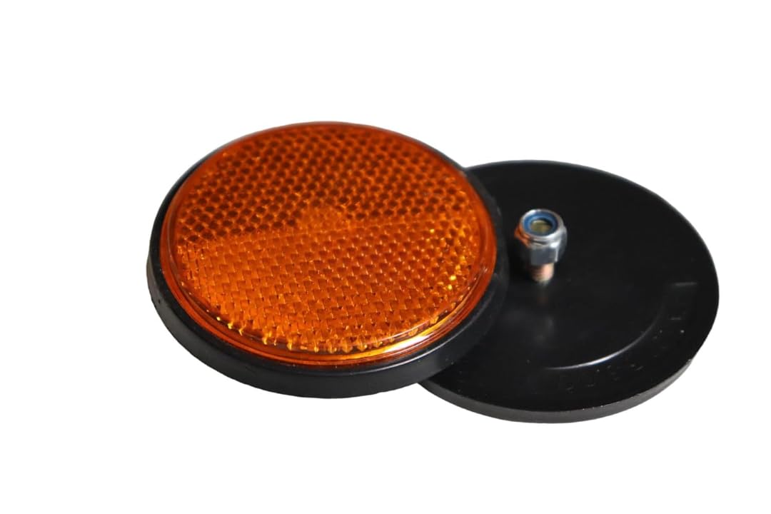 Round Amber Reflector with Bolt Mount, Orange and Black Frame, Safety Visibility Marker for Vehicles-image-38