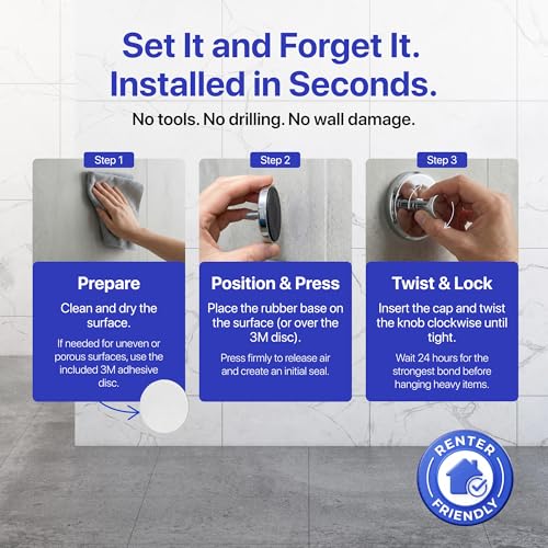 Image of HOME SO Suction Cup Hooks for Shower & Bathroom Towel Holder 2-Pack - Suction Cups Hooks for Hanging Towels, Robes, & Coats - Tiles, Glass Door or Mirror - Shower Hooks & Towel Hooks Organizer -Chrome