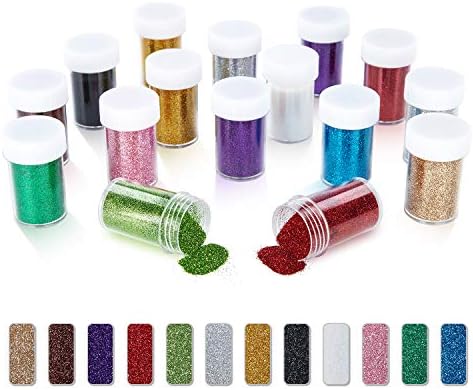 TORC Extra Fine Glitter Shaker Jar Set 12 Colors, Glitter Powder for Crafts Resin Projects Tumblers Nail Makeup Slime, 16 g/0.56 oz Each