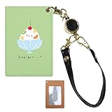 [MOSHI MOSHI] パスケース カードケース 定期入れ リール付き シマエナガ おにぎり 苺大福 かき氷 アイス 03：ライトグリーン