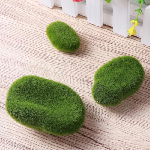 Healeved 20個入り 緑色の植毛カバーストーン 人工ボール 模造石 発泡スチロール製 自然な質感 繊細なデザイン 屋外や森林テーマの装飾 インテリア用盆栽フィラー [2]