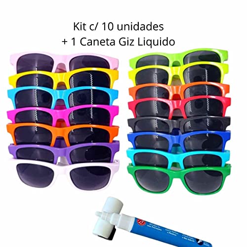 Kit 10 Óculos Sortido Festa Evento Balada+ Caneta Giz Branca Animafest