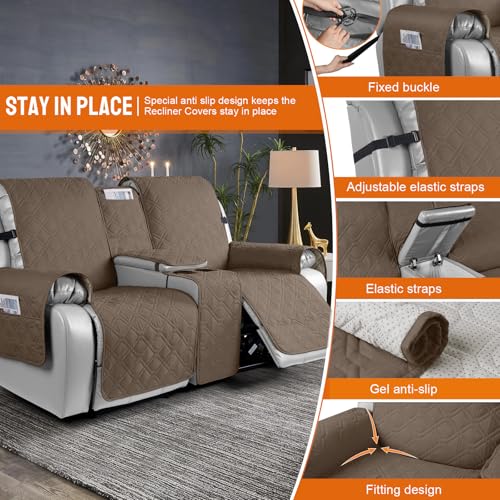 Image of VANSOFY Loveseat Recliner Cover with Console 100% Waterproof Sofa Slipcovers Non-Slip Reclining Couch Cover Split Sofa Covers Furniture Protector for Pets, Dogs(Brown)