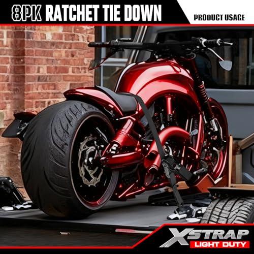 XSTRAP STANDARD Ratchet Tie Down Straps 8PK 1'' x 10 ft - 900 LB Break Strength Cargo Straps for Moving Appliances, Lawn Equipment, Motorcycle (Black) by XSTRAP STANDARD - Image 2