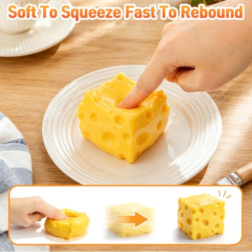 Cheese Squishy Stress Relief Toy, Soft Slow Rising Cheese Block Squeeze Toy, Novelty Fidget Sensory Toy for Anxiety Relief, Quiet Desk Toy Gift for Kids Teens and Adults — view 5