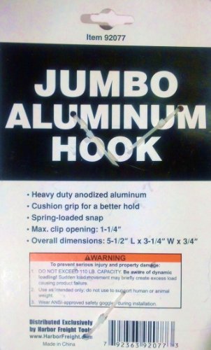 Jumbo Aluminum Hook with Cushioned Grip & Spring Loaded Carabiner Latch - Various Colors - Thumbnail 2
