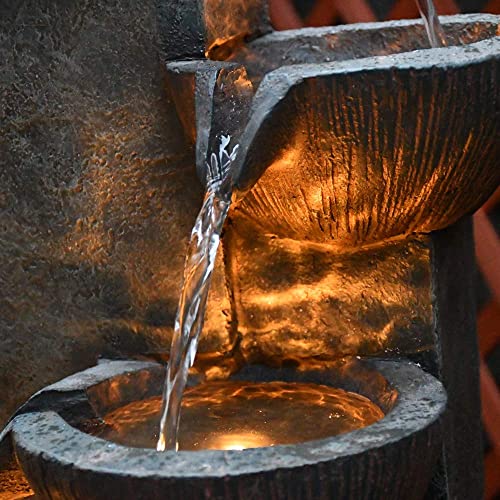 Gf Choetech Gardenfans 5-Tier Outdoor Water Fountain Resin Fountain Decor With Led Lighting Natural Polyresin Looking Stone Decor For Garden Patio Fold Court Yard Deck 12.99〃 L X 13.78〃 W X 39.76〃 H #TOP4