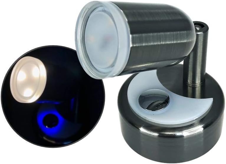 Pactrade Marine Boat RV Auto Warm White LED Adjustable Swivel Neck Joint Satin Nickel Aluminum Reading Light 10-15V 2W Touch Switch Non-Magnetic Blue Night Light (2)