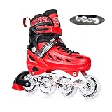 XIUWOUG Inline Skates, Verstellbare Größe Rollschuhe Inliner für Kinder, 8 Weiße LED PU Light up Rädern, Einstellbare Unisex Fitness Skates Für Anfänger Mädchen Jungen (EU 27-41),Rot,S27_32