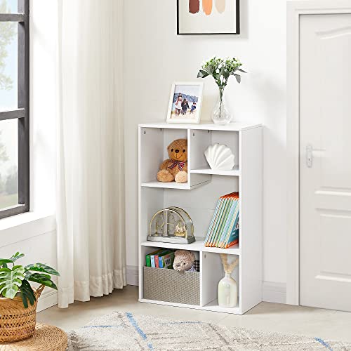 VECELO Modern White Bookshelf, 31.3" H Freestanding Wide Open Cubby Storage Cabinet, Uneven Compartments, Thickened Board, Fits Large US Textbooks, for Bedroom Dorm Home Office - Image 6