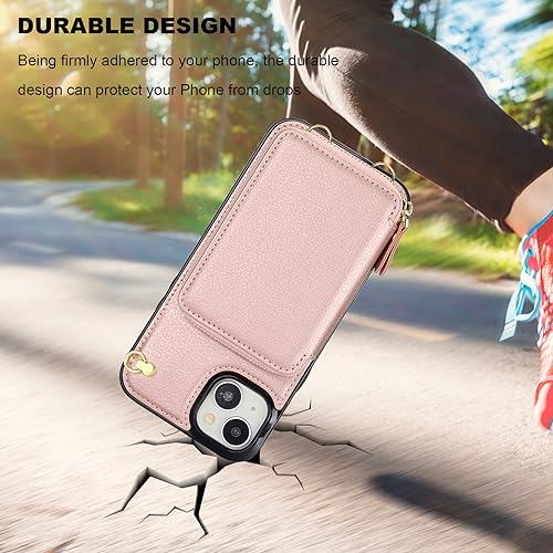 Bocasal Multi-Slot Crossbody Wallet Case for iPhone 15 Plus, Rose Gold by Bocasal - Used condition - Image 8