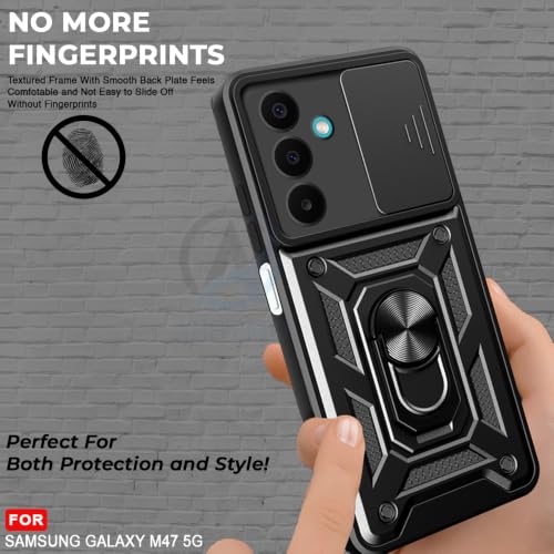 Image of AESTMO Tough Armor Samsung Galaxy M47 5G Bumper Back Case Cover | Ring Holder & Sliding Camera Shield Cover | 360 Degree Protection Back Case Cover for Samsung Galaxy M47 5G (Black)