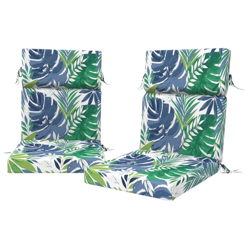 DYTXIII Outdoor High Back Chair Cushions Set of 2, 44"x22" Water Repellent Patio Seat Cushions with Elastic Sponge, All Weather Chair Pads for Rocking, Dining, Patio Furniture - Islamorada Blue Green