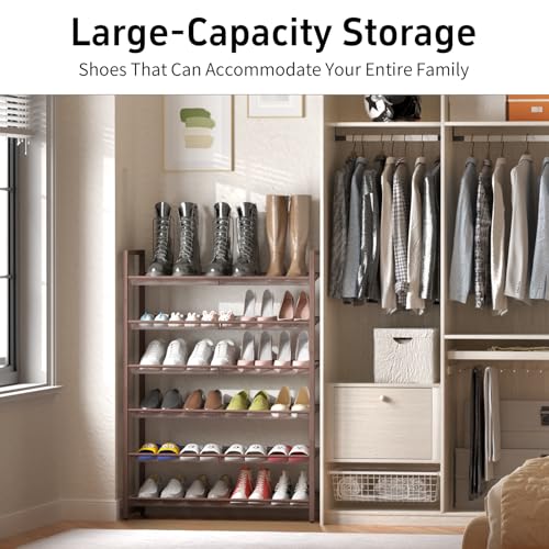 Image of 6-Tier Metal Large Shoe Rack,Tall Shoe Rack for Closet,entryway,Garage, with Adjustable Flat or Angled Shelves, Hold 20-26 Pairs Shoes