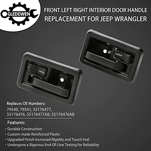 Interior Door Handle Set, Inside Front Left Driver & Right Passenger Side, Compatible With 1987 1988 1989 1990 1991 1992 1993 1994 1995 1996 Jeep Wrangler Yj 1997-2006 Tj | 79540, 79541 Inner Handle #TOP2