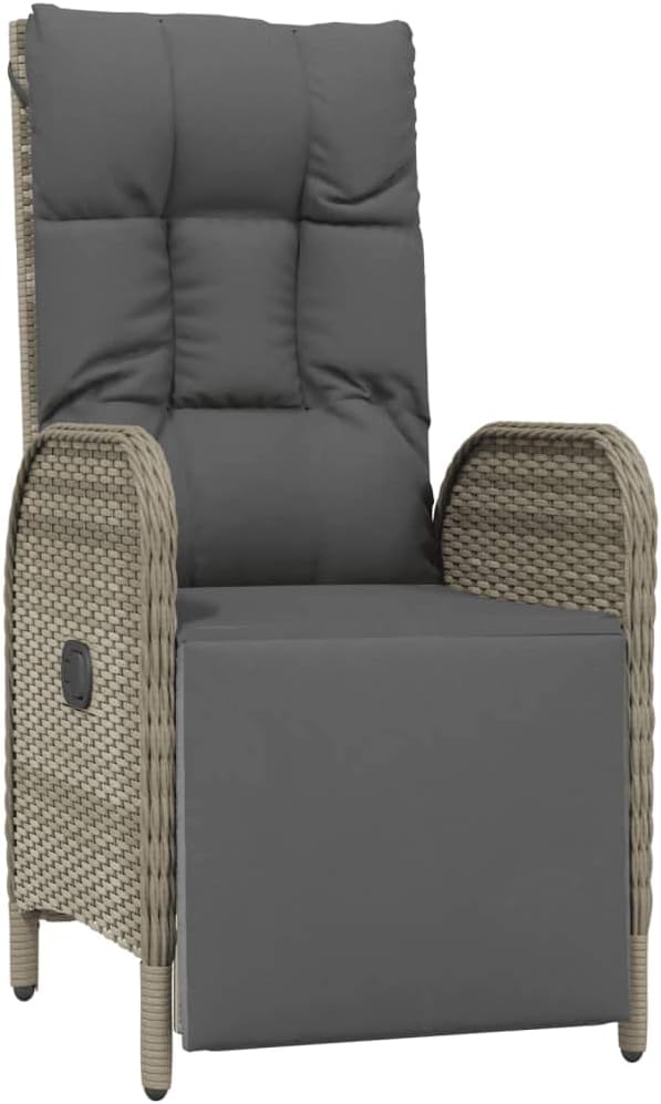 Patio Reclining Chairs 2 Pcs with Table Gray Poly Rattan Lawn Chairs