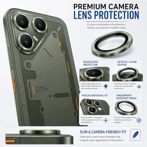 Image of ArmourPro Camera Lens Protector for Tecno Pova 8 Tough HD Individual Aluminum Alloy Rings 9H Camera Cover, Scratch-Resistant,Camera Lens Protection| Green, 1 Pack