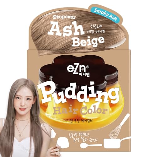 eZn Pudding Hair Dye for Sensitive Scalps – (Ash Beige) | No-Drip, Ammonia-Free, Long-Lasting Permanent Hair Color with 7 Fruit Extracts & Seed Oil,Gentle...