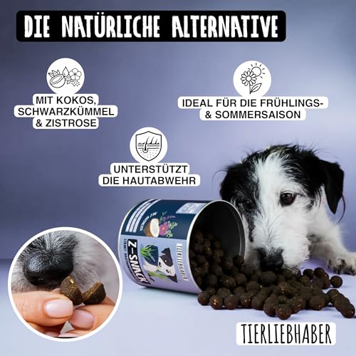 TIERLIEBHABER Z-Snack – Optimales Leckerli für die Saison – Tierärztlich entwickelt – Stärkt Hautabwehrkräfte – Kaltgepresste Belohnung mit Schwarzkümmel, Kokosöl & ätherischen Ölen – 350 g