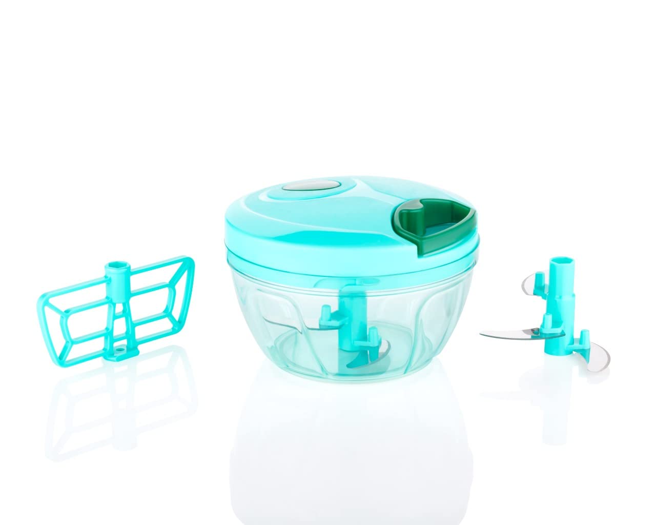 MALVAS HOME Plastic Chopnchurn/ 2 in 1 Vegetable and Fruit Chopper with Beating Blade, Churner, Grater, Slicer/Lassi Maker, (450 ML) (Green)