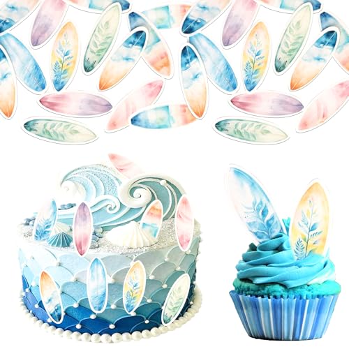60 PCS Edible Surfboard Cupcake Toppers for Beach Party