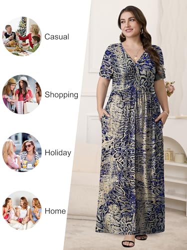 Image of PEVRL Plus Size Maxi Dresses for Women Summer Casual Short Sleeve Long Dress with Pockets 1X-5X