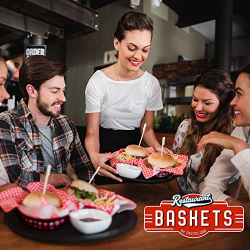 Restaurant Basket Fast Food Baskets - Huge 12” X 9” Size Classic Oval Retro Plastic Foodservice Bread, Burger & Fries Tray Platter Set For Party, Picnic, Barbecue (Black 96-Pack) #TOP6