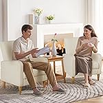 COLAMY Mid-Century Modern Upholstered Accent Chair with Back Pillow & Solid Wood Legs, Fabric Cozy Armchair for Living Room, Bedroom, Reading Nook, Apartment & Small Spaces, Beige - Image 3