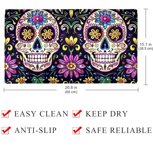 Tapis de bain crâne mexicain extra long en PVC antidérapant pour douche