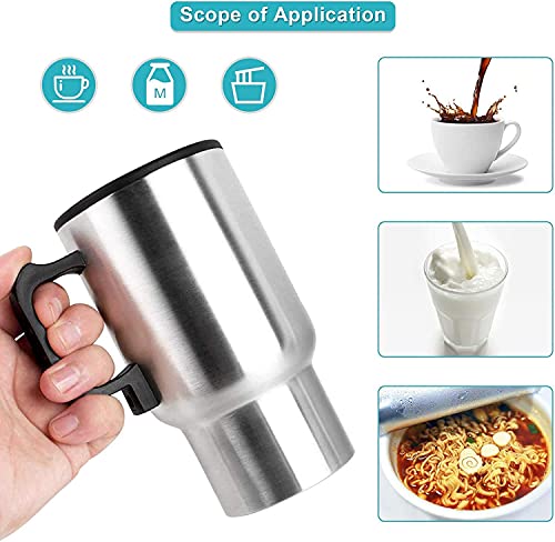 Image of Car Coffee Heater Mug 12V Electric Travel Kettle Stainless Steel Heated Cup for Vehicle Cigarette Lighter Portable Tea Water Boiler for Drivers Road Trip