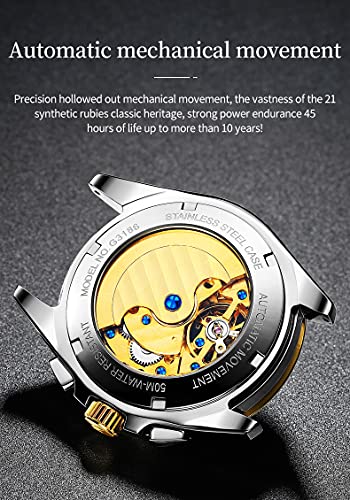 Image of OUPINKE Watches for Men Automatic Skeleton Self Winding Dress Wrist WatchBusiness Waterproof Luminous Tungsten