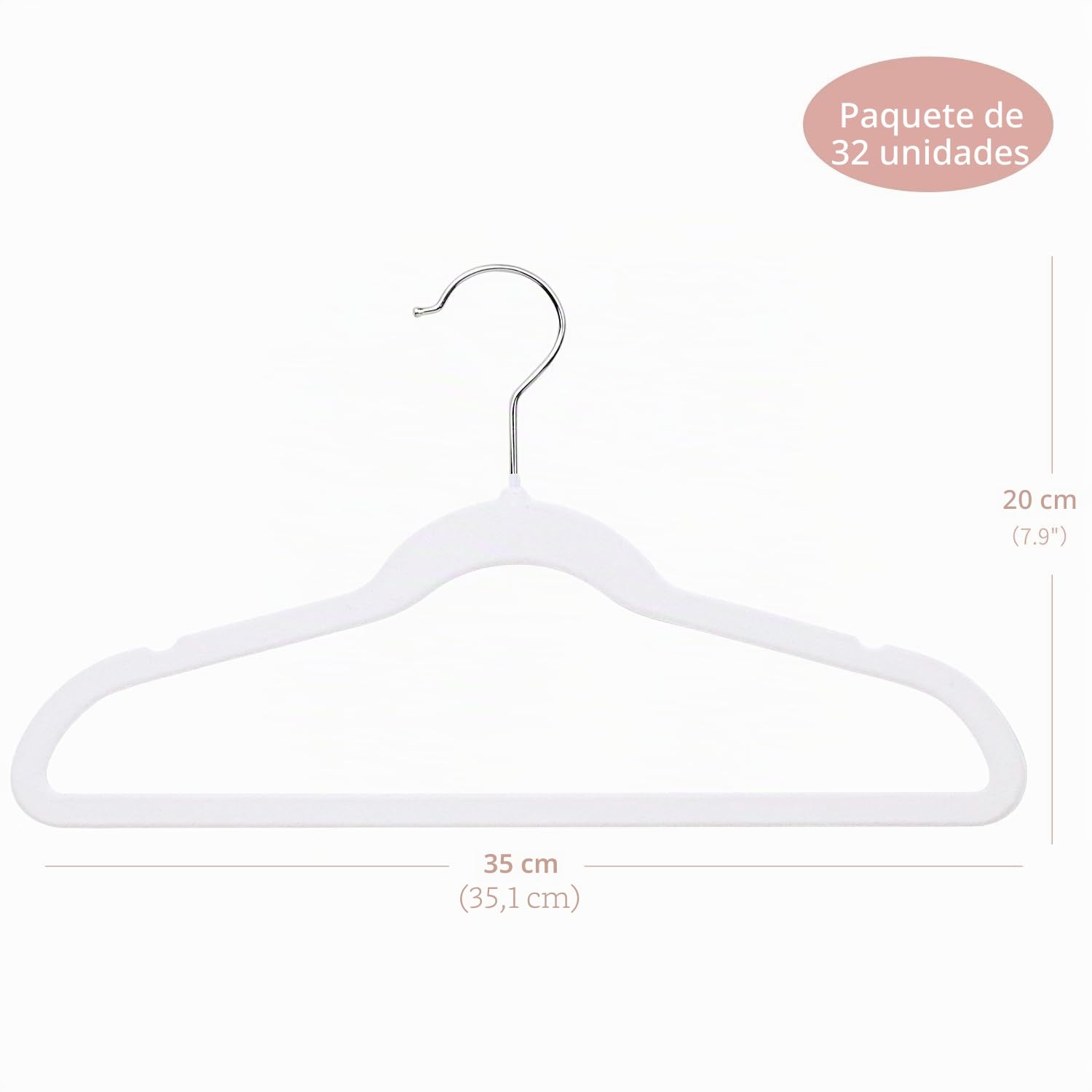 ManGotree 32 Perchas de Terciopelo para Niños de 35 cm, Ultrafinas Con Gancho Giratorio de 360°, Antideslizantes de Fieltro para Jóvenes, Resistentes y Duraderas (Blanco)