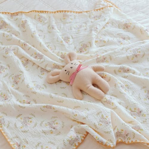 Image of Baby Blanket Cotton Muslin Thick Dotted Backing Double Layer Receiving Blanket 40 inchx40 inch (Rabbit)
