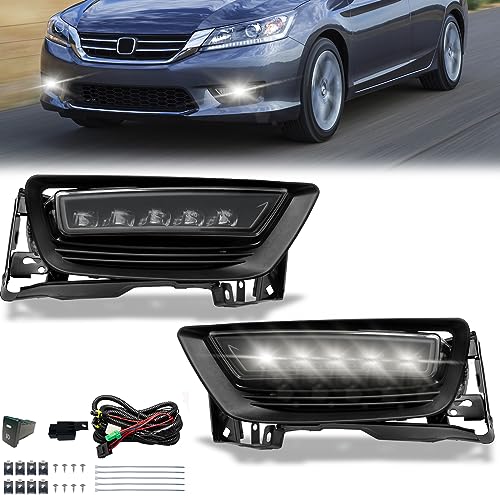 Shocklight LED Fog Lights Assembly Replacement Fit for 2013 2014 2015 Honda Accord 4 Door Sedan w/Switch Wirning Harness Clear Lens(1 set)