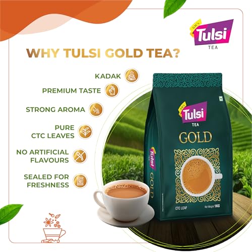 Image of Tulsi Gold Tea CTC Leaf 1kg - Premium Assam Chai Patti | Superior Tea Powder