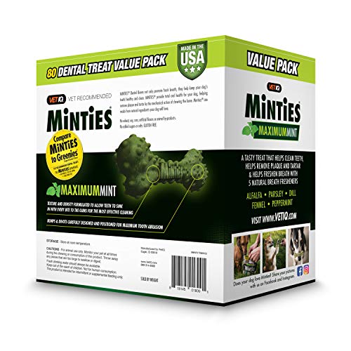 Image of VetIQ Minties Dog Dental Bone Treats, Dental Chews for Dogs, (Perfect for Tiny / Small Dogs under 40 lbs), 80 Treats (box)