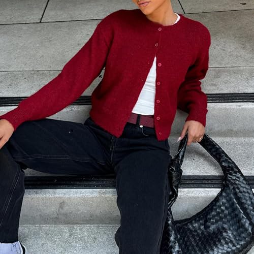 Image of Women's Cardigans Button Down Solid Color Knit Sweater Shirt Lady Lightweight Jackets Fall Winter Outfits