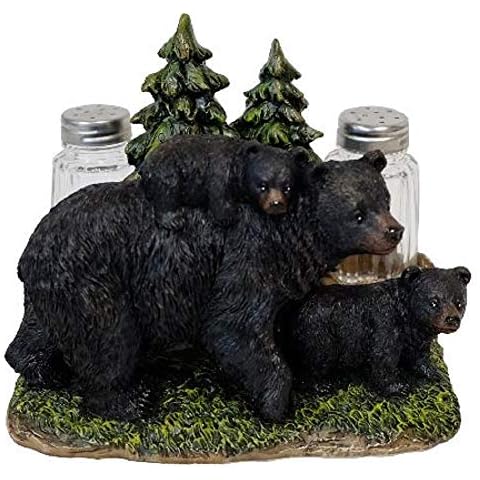 DeLeon Collections Bear and Cubs Set Salt and Pepper Shaker with Napkin Holder, Large, Black/Brown Cover