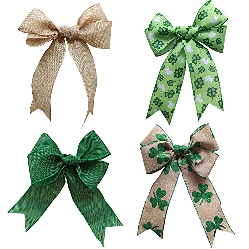 2.5" St. Patrick's Day Glitter Shamrock Wired Edge Ribbon (4 Roll X 3Yards) Green Clover Fabric Ribbon Ornaments For St. Patrick Wreath Bow Decorations Gift Wrapping Party Decorative #TOP2