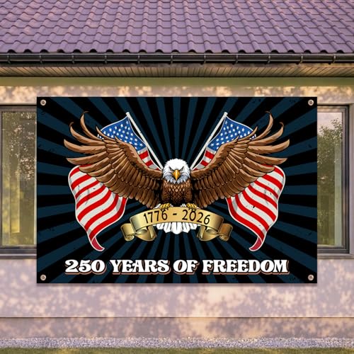 Image of 4th of July Banner - Independence Day Patriotic Decorations 1776-2026 Background Eagle Birthday Party Decorations Indoor Outdoor Supplie