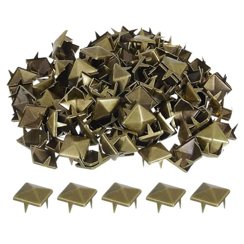 QUARKZMAN 80Pcs Rivet Pyramide Carrée, 10mm Clous à Quatre Griffes, Clou Punk Rock Cuivré pour Vêtements, Sacs, Chaussures en Cuir (Bronze)