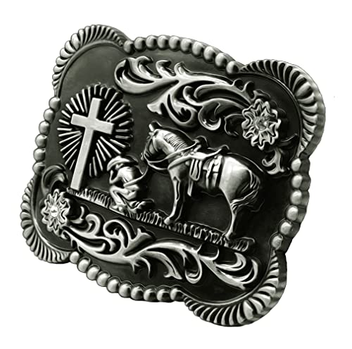Image of Moranse Cross Cowboy Kneeling Prayer Horse Zinc Alloy Belt Buckles