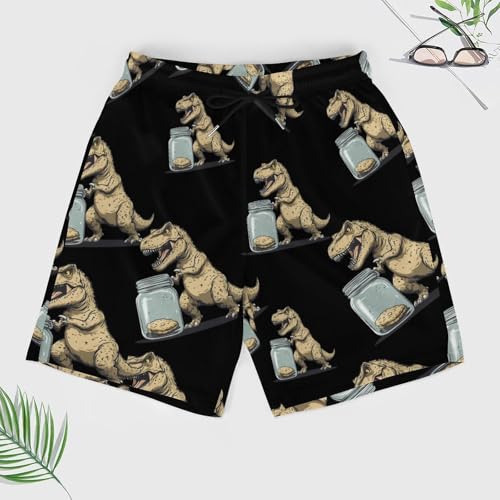 Dinosaur No Hands No Cook-ies Beach Shorts for Men Swim Trunks Quick Dry Swim Shorts with Compression Liner Pocket3