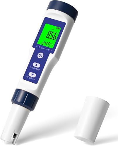 Pool Salt Tester, Digital Salt Water Pool Tester & Ph Tester, Salt Tester for Saltwater Pool, Digital Salinity Tester for Water, 5 In 1 Salinity Ph Temp EC and Tds Meter for Pool, Saltwater Aquarium