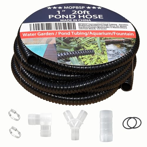 MPOBSP Corrugated Pond Tubing - Flexible Kinkproof Reinforced PVC Hose for Water Gardens Pumps Waterfalls & Aquaculture (20 Feet Black 1.0 Inch)